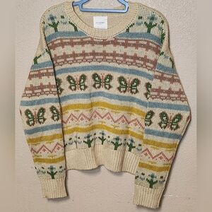No Comment Plus Women's Multi Colored Patterned Cream Sweater S 1X And 2X
